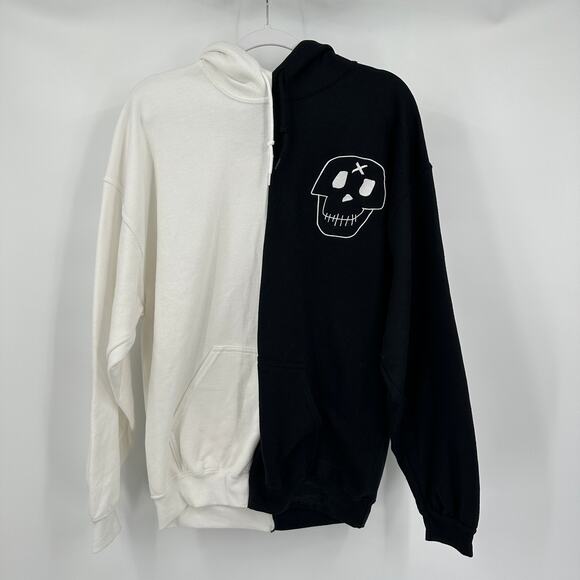 Unxpectd Men Skull Hoodie Size XL Black White Colorblock Streetwear Graphic Edgy - Picture 1 of 7